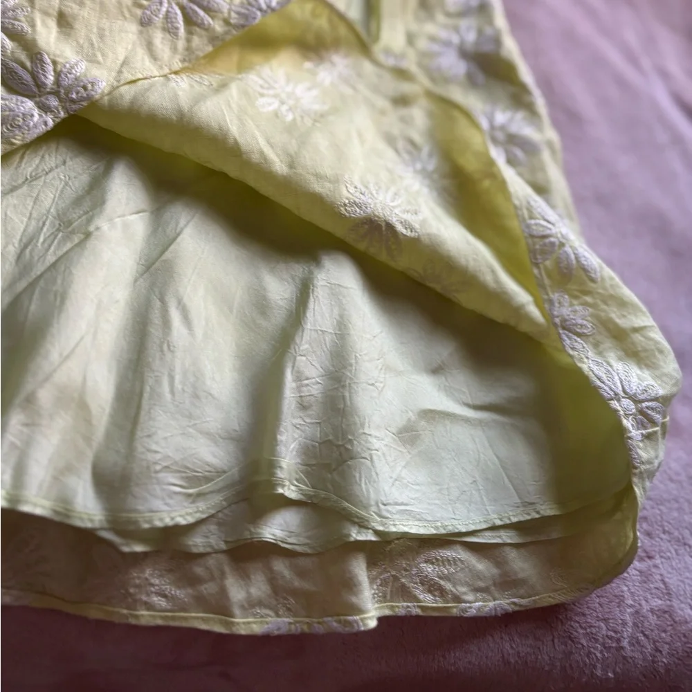 Ann Taylor Light Green A-Line Linen Skirt with White Floral Embroidery SZ 2P